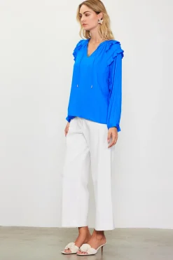 Adele Ruffled Split Neck Top*SKIES ARE BLUE Best