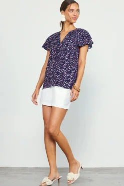 Allover Print Ruffle Sleeve Top*SKIES ARE BLUE Outlet
