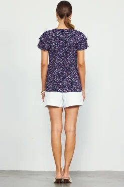 Allover Print Ruffle Sleeve Top*SKIES ARE BLUE Outlet