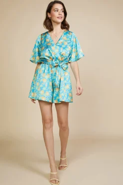 Aquatic Floral Print Surplice Romper*SKIES ARE BLUE Online