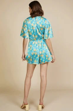 Aquatic Floral Print Surplice Romper*SKIES ARE BLUE Online