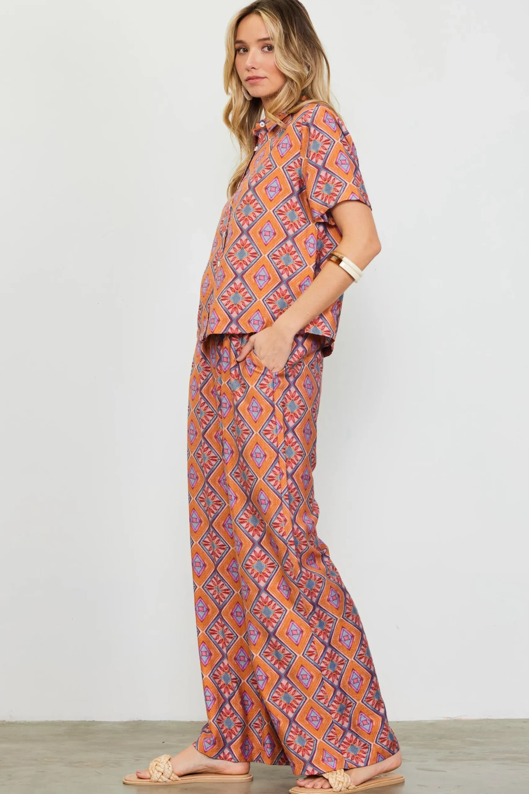 Aspen Print Short Sleeve Blouse*SKIES ARE BLUE