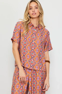 Aspen Print Short Sleeve Blouse*SKIES ARE BLUE