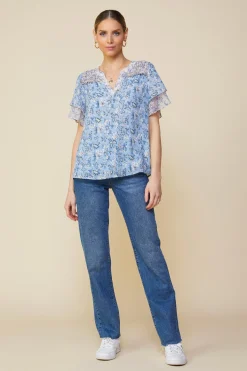 Aster Print Ruffled Detail Contrast Top*SKIES ARE BLUE Best