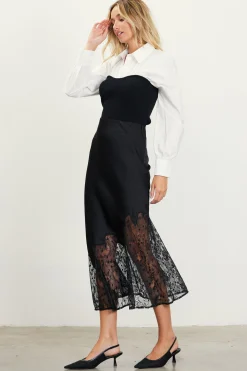 Asymmetrical Lace Satin Skirt*SKIES ARE BLUE