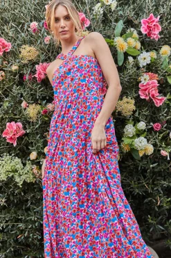 Bohemian Floral Crossed Neck Maxi Dress*SKIES ARE BLUE
