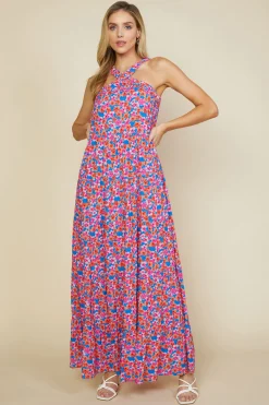 Bohemian Floral Crossed Neck Maxi Dress*SKIES ARE BLUE