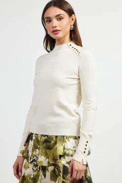 Button Detail Mock Neck Sweater*SKIES ARE BLUE Online