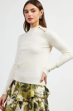 Button Detail Mock Neck Sweater*SKIES ARE BLUE Online