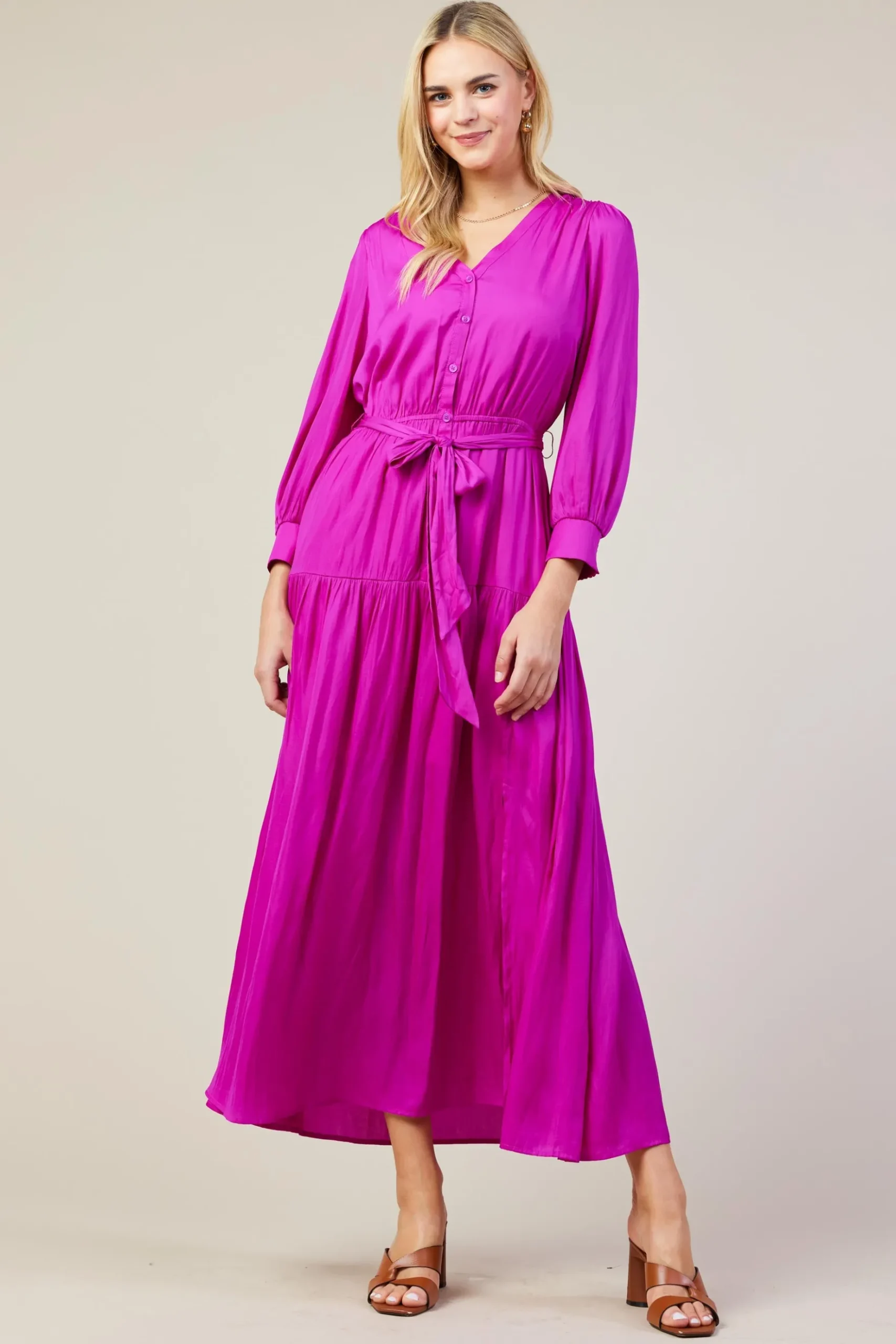 Button Detail Tiered Maxi Dress*SKIES ARE BLUE Clearance