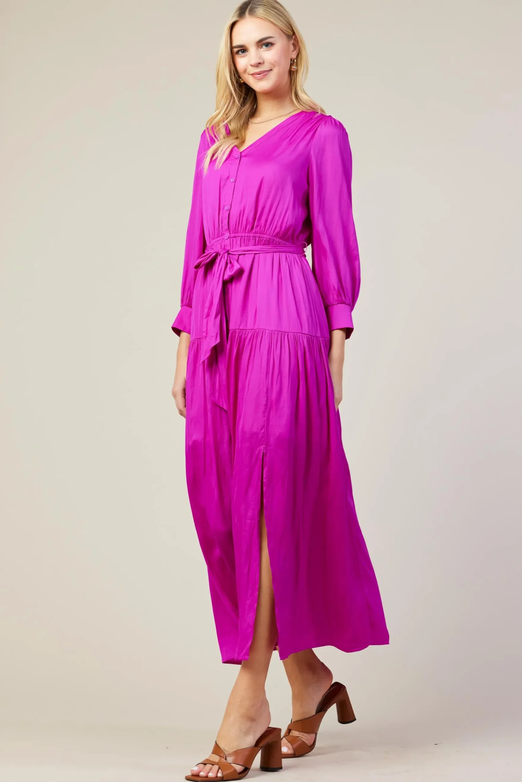 Button Detail Tiered Maxi Dress*SKIES ARE BLUE Clearance