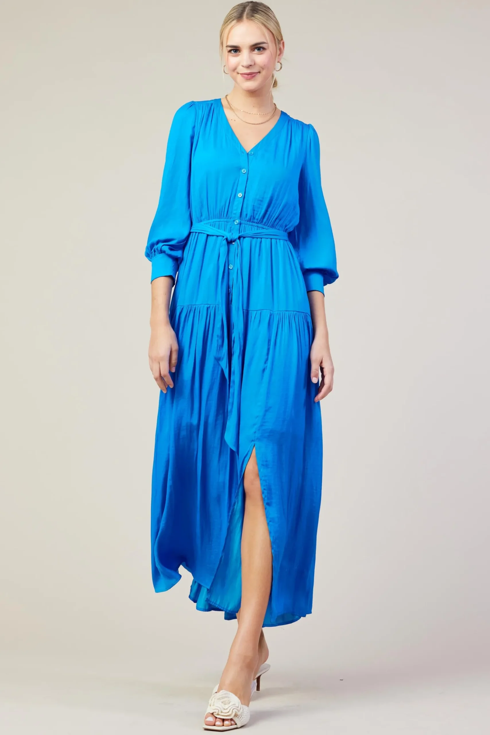 Button Detail Tiered Maxi Dress*SKIES ARE BLUE Online