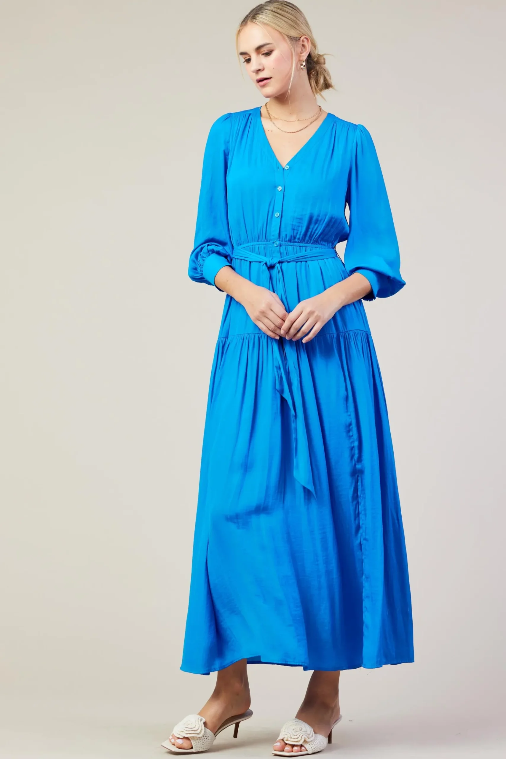 Button Detail Tiered Maxi Dress*SKIES ARE BLUE Online