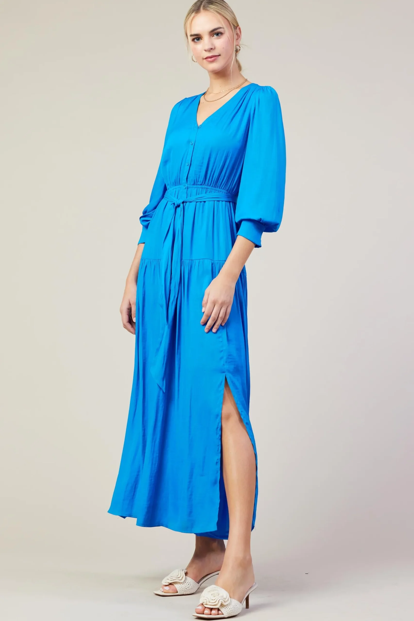Button Detail Tiered Maxi Dress*SKIES ARE BLUE Online