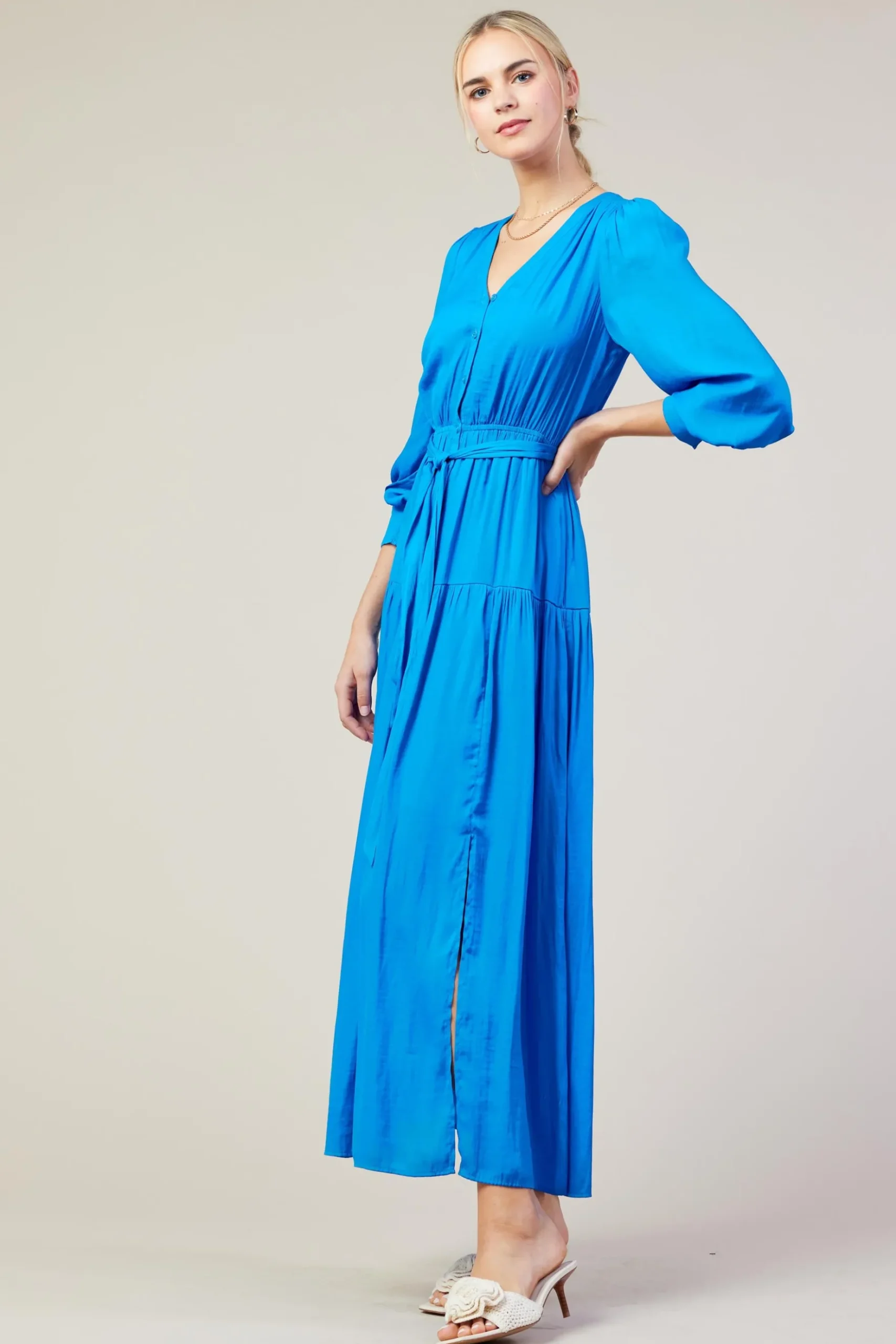 Button Detail Tiered Maxi Dress*SKIES ARE BLUE Online