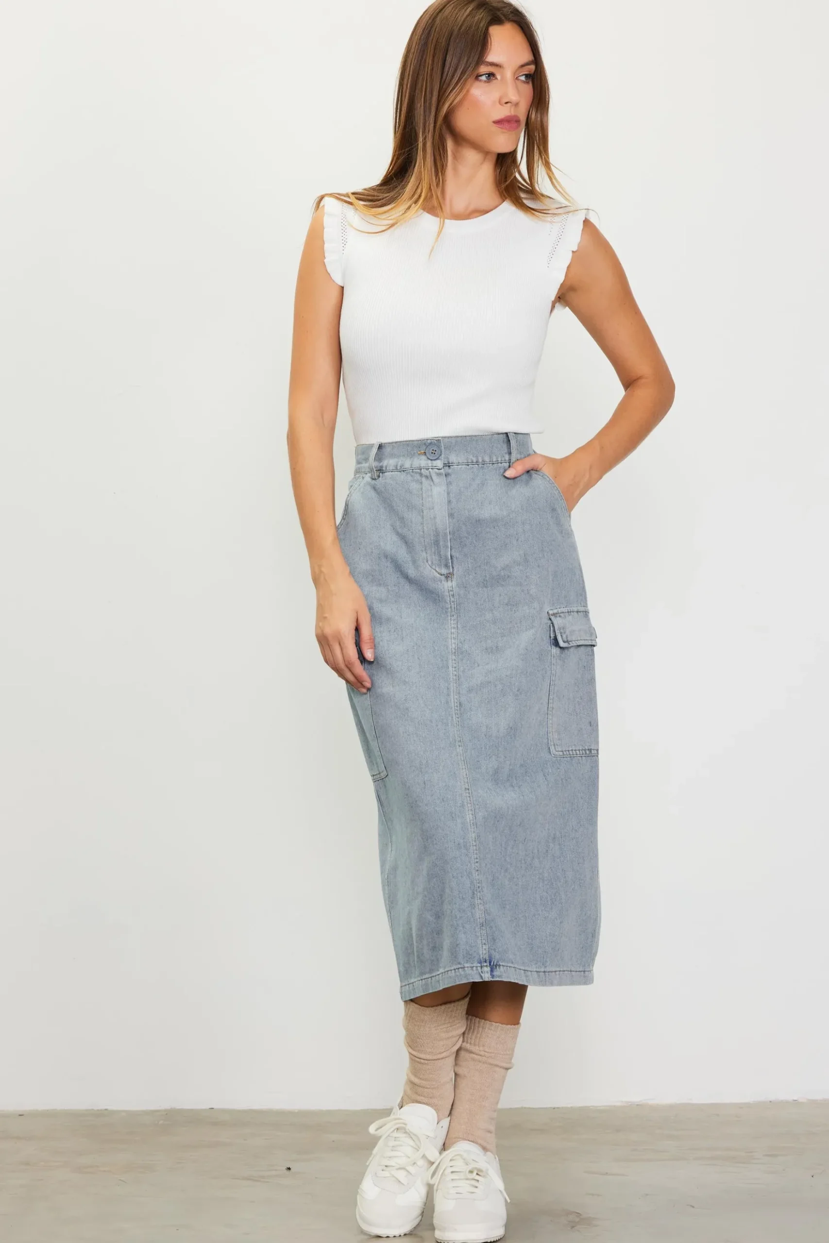 Cargo Detail Midi Skirt*SKIES ARE BLUE Hot