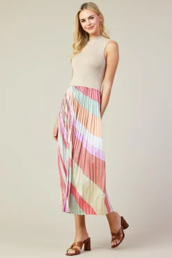 Carmine Print Mixed Media Pleated Midi Dress*SKIES ARE BLUE Online