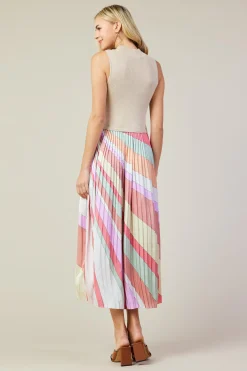 Carmine Print Mixed Media Pleated Midi Dress*SKIES ARE BLUE Online