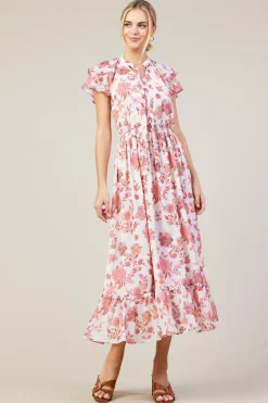 Ceres Floral Print Tie Neck Midi Dress*SKIES ARE BLUE New