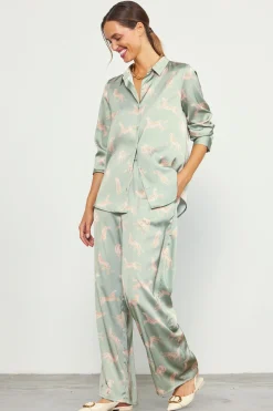 Cheetah Print Satin Button Down Blouse*SKIES ARE BLUE Clearance