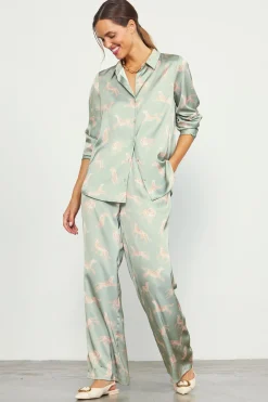 Cheetah Print Satin Long Pants*SKIES ARE BLUE