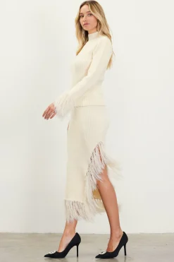 Clio Feathered Fringe Mock Neck Sweater*SKIES ARE BLUE Discount