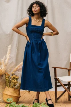 Corset Denim Pleated Dress*SKIES ARE BLUE Hot