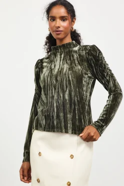 Crinkled Velvet Mock Neck Top*SKIES ARE BLUE Online
