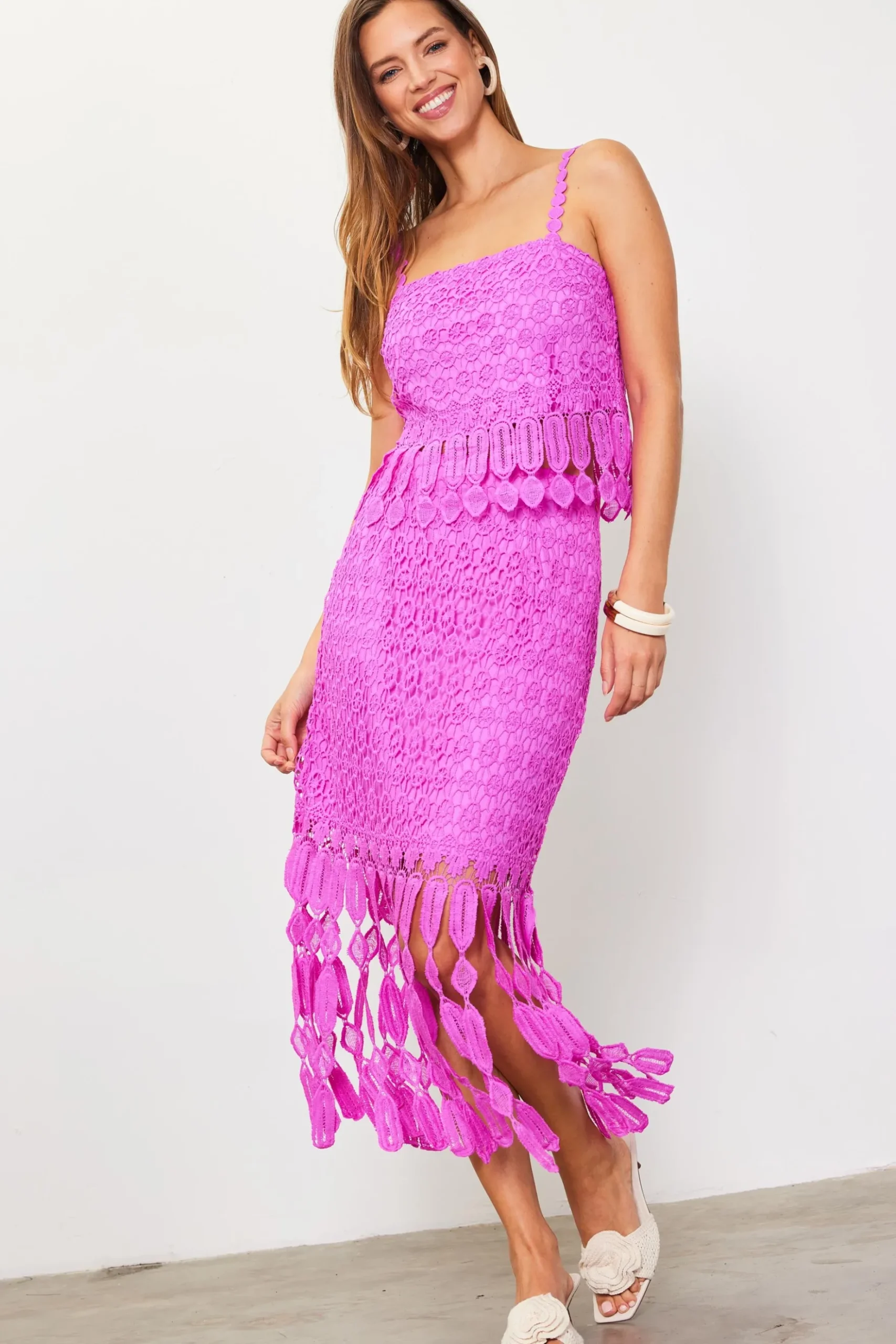 Crochet Cami With Fringe Detail*SKIES ARE BLUE Outlet