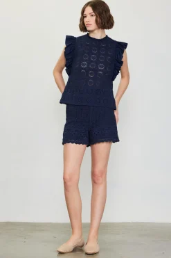 Crochet Flutter Sleeve Top*SKIES ARE BLUE Sale