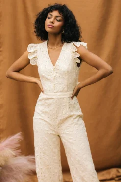 Crochet Ruffled Sleeve Jumpsuit*SKIES ARE BLUE Hot