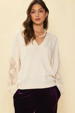 Crochet Sleeve Knit Sweater*SKIES ARE BLUE Outlet