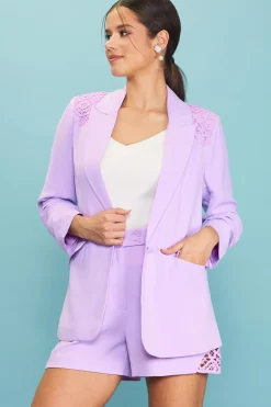 Crochet Trim Shirred Sleeve Blazer*SKIES ARE BLUE Hot