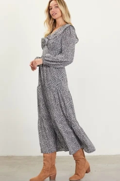Dainty Floral Print Ruffle Trim Maxi Dress*SKIES ARE BLUE New