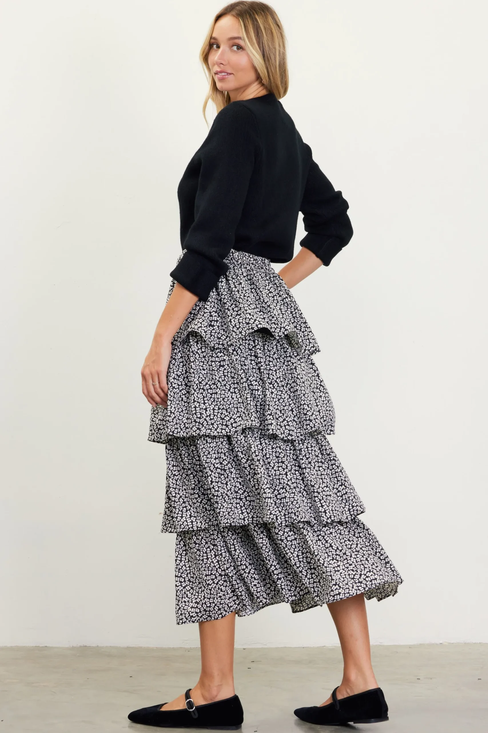 Dainty Floral Print Ruffle Midi Skirt*SKIES ARE BLUE Hot