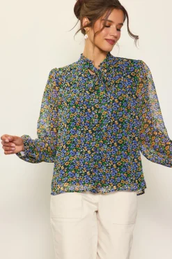 Daisy Print Neck Tie Blouse*SKIES ARE BLUE Sale