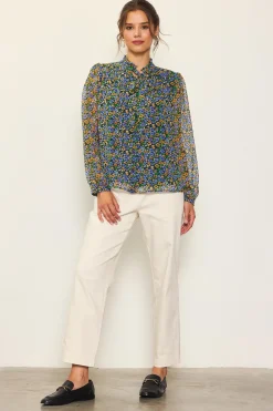Daisy Print Neck Tie Blouse*SKIES ARE BLUE Sale