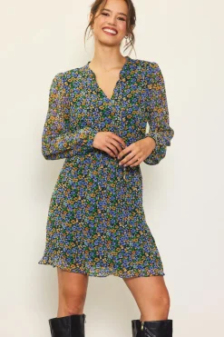 Daisy Print Pleated Mini Dress*SKIES ARE BLUE