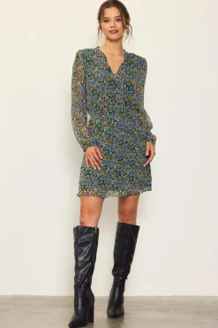 Daisy Print Pleated Mini Dress*SKIES ARE BLUE