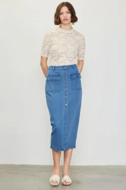 Denim Button Down Midi Skirt*SKIES ARE BLUE Sale