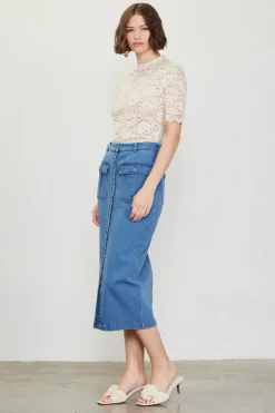Denim Button Down Midi Skirt*SKIES ARE BLUE Sale