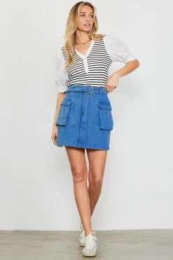 Denim Cargo Detail Mini Skirt*SKIES ARE BLUE Outlet