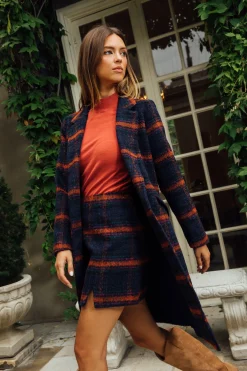 Double Breasted Plaid Coat*SKIES ARE BLUE Clearance