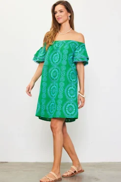 Embroidered Eyelet Off Shoulder Dress*SKIES ARE BLUE