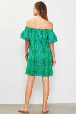 Embroidered Eyelet Off Shoulder Dress*SKIES ARE BLUE