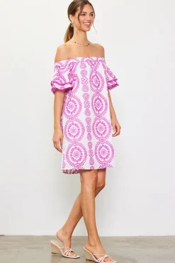 Embroidered Eyelet Off Shoulder Dress*SKIES ARE BLUE