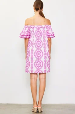 Embroidered Eyelet Off Shoulder Dress*SKIES ARE BLUE