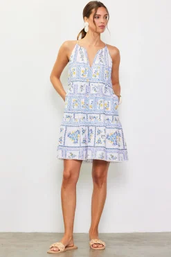 Eyelet Embroidered Print Mini Dress*SKIES ARE BLUE