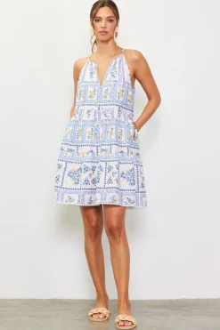 Eyelet Embroidered Print Mini Dress*SKIES ARE BLUE