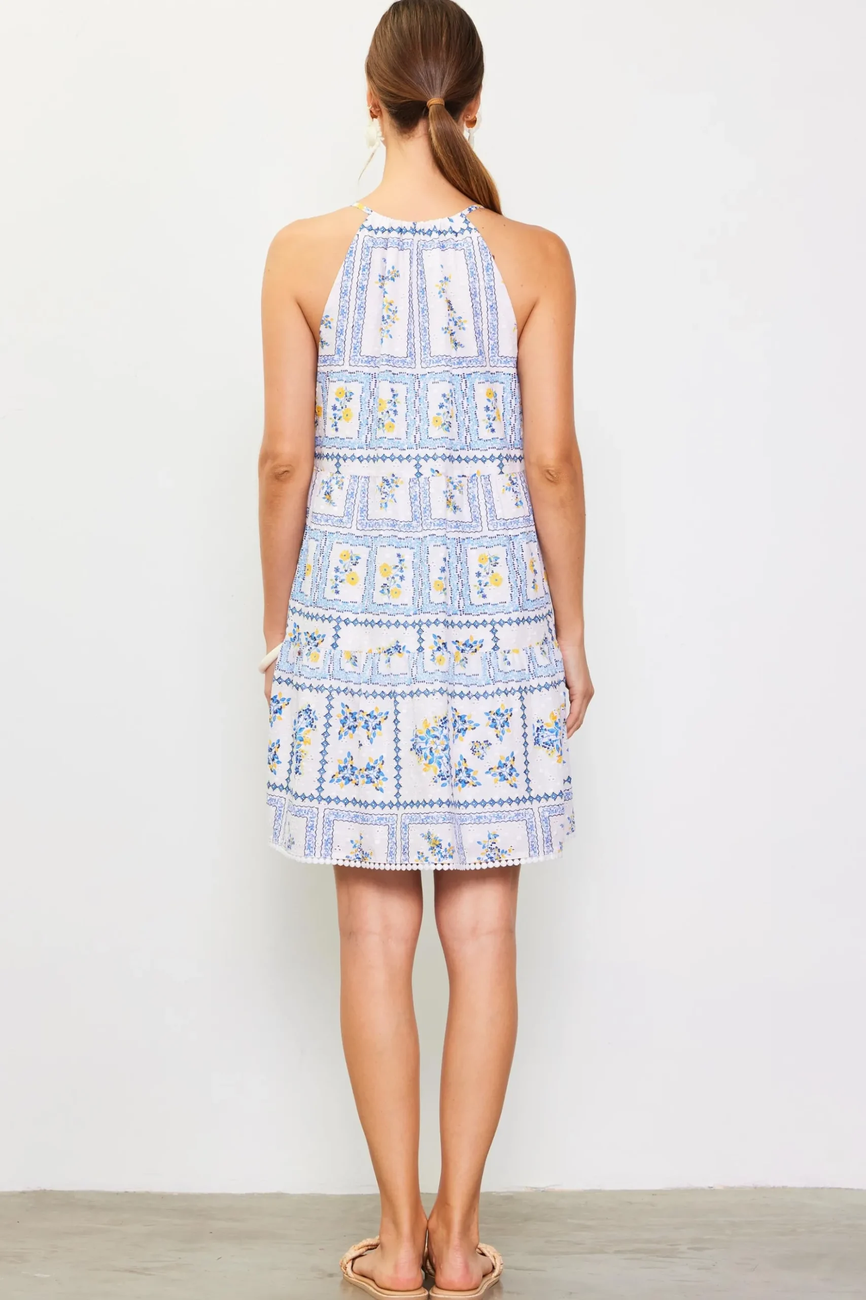 Eyelet Embroidered Print Mini Dress*SKIES ARE BLUE